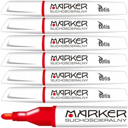 MARKER SUCHOŚCIERALNY DO BIAŁYCH TABLIC 3mm CZERWONY STOŻKOWY TETIS - 6 szt