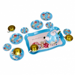 SERWIS HERBACIANY KWIATOWY MOTYW NACZYNIA METALOWE