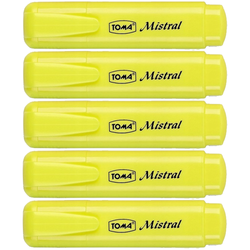 ZAKREŚLACZ BIUROWY SZKOLNY TOMA MISTRAL PISAK ŻÓŁTY PASTELOWY - 5 sztuk