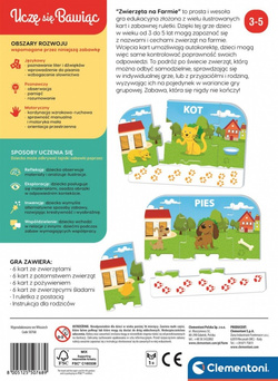GRA EDUKACYJNA ZWIERZĘTA NA FARMIE KARTY RULETKA UCZĘ SIĘ BAWIĄC CLEMENTONI