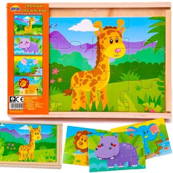 UKŁADANKA DREWNIANA PUZZLE 4W1 ZOO - ZWIERZĘTA