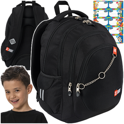 PLECAK SZKOLNY ST.RIGHT MAJEWSKI BP-06 CZARNY ŁAŃCUSZEK X WHITE + NAKLEJKI