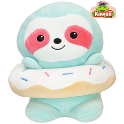 KAWAII PLUSZAK MASKOTKA PRZYTULANKA LENIWIEC TURKUSOWY DONUT MIĘCIUTKI 19cm