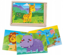 UKŁADANKA DREWNIANA PUZZLE 4W1 ZOO - ZWIERZĘTA