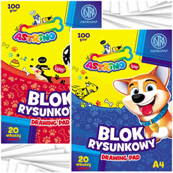 BLOK RYSUNKOWY BIAŁY A4 20 KARTEK 100g SZKOLNY ASTRINO ASTRA - 2 sztuki