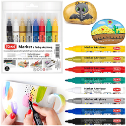 MARKER AKRYLOWY OKRĄGŁA KOŃCÓWKA ARTYSTYCZNE WODOODPORNE 8 kolorów TOMA