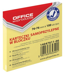 KARTECZKI SAMOPRZYLEPNE BLOCZEK 76mm x 76mm OFFICE PRODUCTS - 100 sztuk