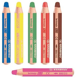 KREDKI OŁÓWKOWE GRUBE JUMBO 6 KOLORÓW 3w1 TEMPERÓWKA WOODY STABILO