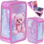 PIÓRNIK Z WYPOSAŻENIEM SZKOLNY TRZYKOMOROWY RÓŻOWY MIŚ NIEDŹWIADEK GIMBOO