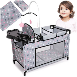 ŁÓŻECZKO DLA LALEK PRZEWIJAK SZAFA KRZESEŁKO KARUZELA MULTI BED BAYER SZARE