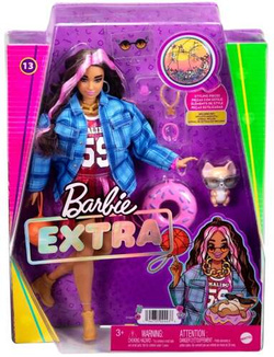 BARBIE EXTRA LALKA Z PIESKIEM MODA ZWIERZĄTKO KOSZULA W KRATĘ AKCESORIA