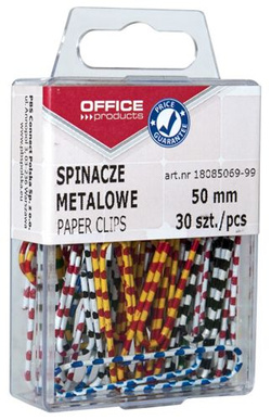 SPINACZE BIUROWE OKRĄGŁE OFFICE PRODUCTS 50mm KOLOROWE ZEBRA 30 SZTUK