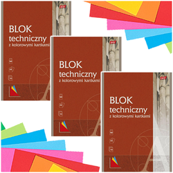 BLOK TECHNICZNY A4 KOLOROWY 10 KARTEK 160g SZKOLNY UNIPAP - 3 sztuki
