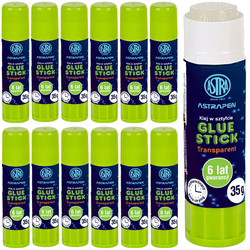 KLEJ W SZTYFCIE SZKOLNY BIUROWY TRANSPARENTNY ZMYWALNY 35g ASTRA - 12 sztuk