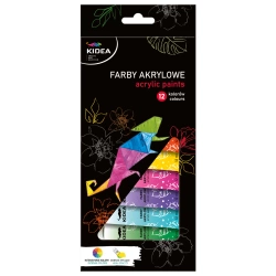 FARBY AKRYLOWE SZKOLNE DO MALOWANIA INTENSYWNE 12 KOLORÓW 12ml - KIDEA 