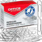 SPINACZE BIUROWE OKRĄGŁE OFFICE PRODUCTS 33 MM SREBRNE 100 SZTUK