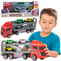 LAWETA Z AUTKAMI SAMOCHODAMI NA BATERIE DŹWIĘKI ŚWIECI FLOTA MIEJSKA DUMEL