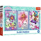 PUZZLE 3x80 GABBY'S DOLLHOUSE KOLOROWE DNI GABI UKŁADANKA 34882 TREFL