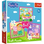 PUZZLE 3W1 ŚWINKA PEPPA - PEPPA I PRZYJACIELE UKŁADANKA 34873 TREFL