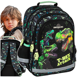 PLECAK SZKOLNY DLA CHŁOPCA DERFORM DN20 DINOZAURY ATAK T-REXA TYRANOZAUR