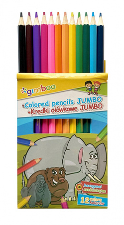 KREDKI OŁÓWKOWE GRUBE JUMBO 12 INTENSYWNYCH KOLORÓW SZEŚCIOKĄTNE GIMBOO