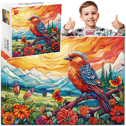 PUZZLE 1000 ELEMENTÓW PTASZEK KRAJOBRAZ GÓRY ZACHÓD SŁOŃCA UKŁADANKA ASKATO