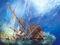 PUZZLE ZATOPIONY GALEON STATEK WRAK OCEAN GŁĘBINY DNO 2000EL CASTORLAND