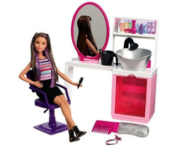 BARBIE BROKATOWY SALON FRYZJERSKI + LALKA - MATTEL