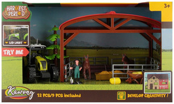 TRAKTOR Z NAPĘDEM CIĄGNIK ŚWIATŁA FARMA RANCZO ZADASZENIE KONIE FIGURKI