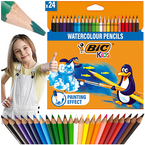 KREDKI AKWARELOWE OŁÓWKOWE DREWNIANE 24 ŻYWE KOLORY BIC KIDS AQUACOULEUR