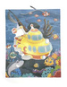 TORBA PREZENTOWA BROKATOWA TOREBKA MORSKA GŁĘBINA RYBY SYRENKA 26x32x10 CM