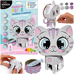MALOWANIE PO NUMERACH FIGURKA 3D ZESTAW KREATYWNY KOTEK KIDEA FARBY PĘDZEL