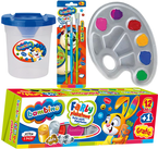 WYPRAWKA SZKOLNA BAMBINO 6w1 FARBY 3 PĘDZLE KUBEK PALETKA DO MALOWANIA