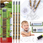 OŁÓWKI TRÓJKĄTNE Z GUMKĄ SZKOLNE ERGONOMICZNE 3 sztuki HB PIXEL KIDEA