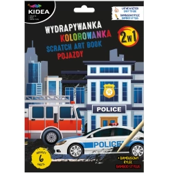 WYDRAPYWANKA I KOLOROWANKA Z RYSIKIEM 6 ARKUSZY POJAZDY POLICJA STRAŻ KIDEA