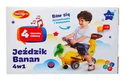 JEŹDZIK DZIECIĘCY BANAN 4w1 Z RĄCZKĄ ŚWIATŁA DŹWIĘKI INTERAKTYWNY DUMEL
