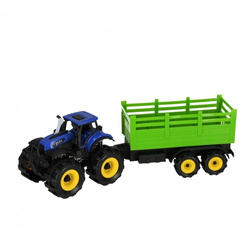TRAKTOR Z PRZYCZEPĄ Z NAPĘDEM CIĄGNIK FARMA RANCZO DŹWIĘK ŚWIATŁA NIEBIESKI