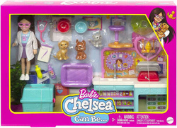 BARBIE CHELSEA LALKA WETERYNARZ GABINET PIESKI FIGURKI LEGOWISKO DRAPAK