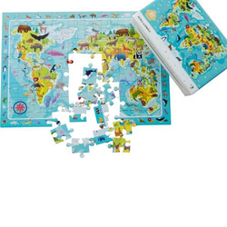 PUZZLE MAPA ŚWIATA ZWIERZĘTA 80 ELEMENTÓW UKŁADANKA EDUKACYJNA DODO