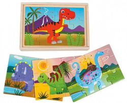 UKŁADANKA DREWNIANA PUZZLE 4W1 DINOZAURY DROMADER