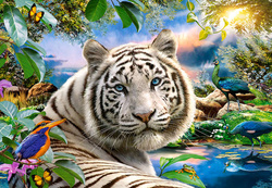 PUZZLE BIAŁY TYGRYS O ŚWICIE BRZASK NATURA PTAKI DŻUNGLA 1500EL CASTORLAND