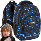 PLECAK SZKOLNY MŁODZIEŻOWY DERFORM BACKUP A44 CZARNY NIEBIESKIE PIKSELE 3D