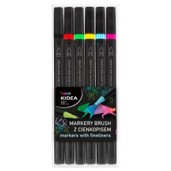 MARKERY BRUSH Z CIEKOPISEM DWUSTRONNE PRECYZYJNA KOŃCÓWKA 6 kolorów KIDEA