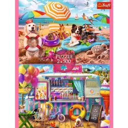 PUZZLE 2x500 ELEMENTÓW WAKACYJNY CZAS PLAŻA LODY PSY UKŁADANKA 37533 TREFL