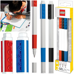 LEGO DŁUGOPISY ŻELOWE Z ELEMENTAMI KLOCKÓW CZERWONY NIEBIESKI CZARNY 3 szt.