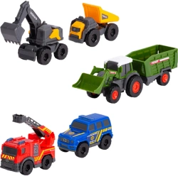 ZESTAW POJAZDÓW KOPARKA WYWROTKA TRAKTOR Z PRZYCZEPĄ STRAŻ DICKIE TOYS