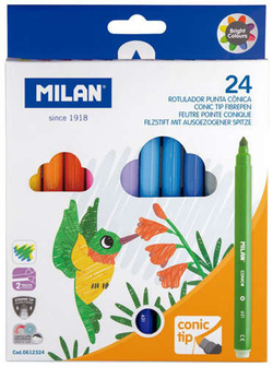 FLAMASTRY PISAKI MAZAKI ZE STOŻKOWĄ KOŃCÓWKĄ 24 INTENSYWNE KOLORY MILAN