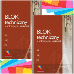 BLOK TECHNICZNY A4 KOLOROWY 10 KARTEK 160g SZKOLNY UNIPAP - 2 sztuki