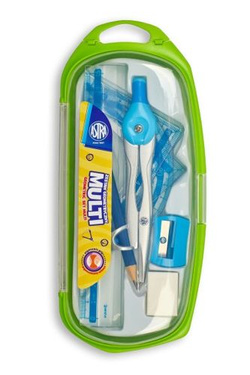 CYRKIEL ZESTAW GEOMETRYCZNY ASTRA OŁÓWEK MULTI ETUI EKIERKI LINIJKA GUMKA