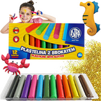 PLASTELINA SZKOLNA Z BROKATEM OKRĄGŁA ELASTYCZNA 12 KOLORÓW ASTRA